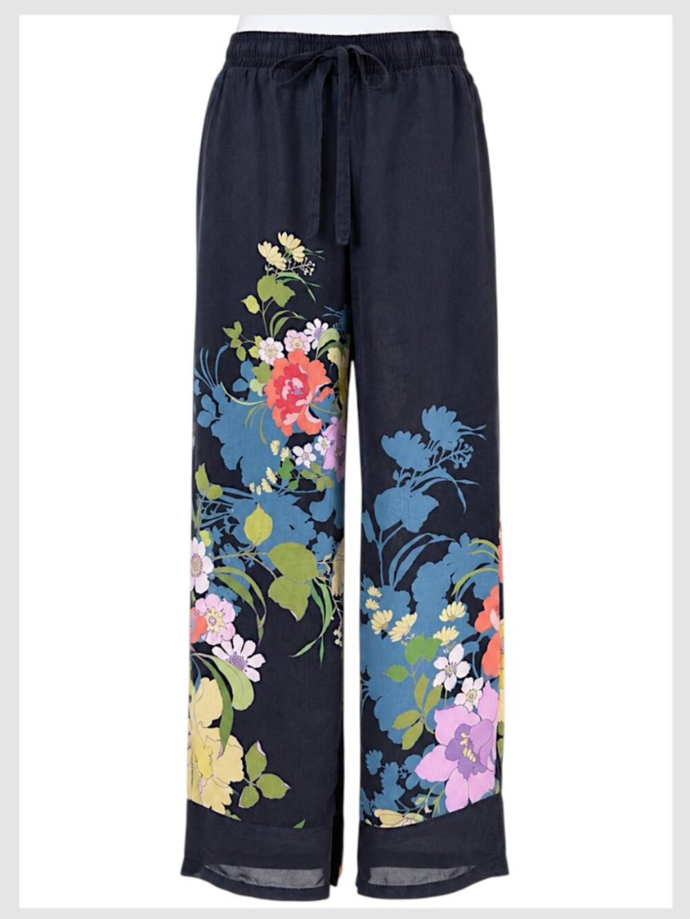 Johnny Was FUBU Pants Black Multicolor Floral Wide Leg Size S - Picture 2 of 8
